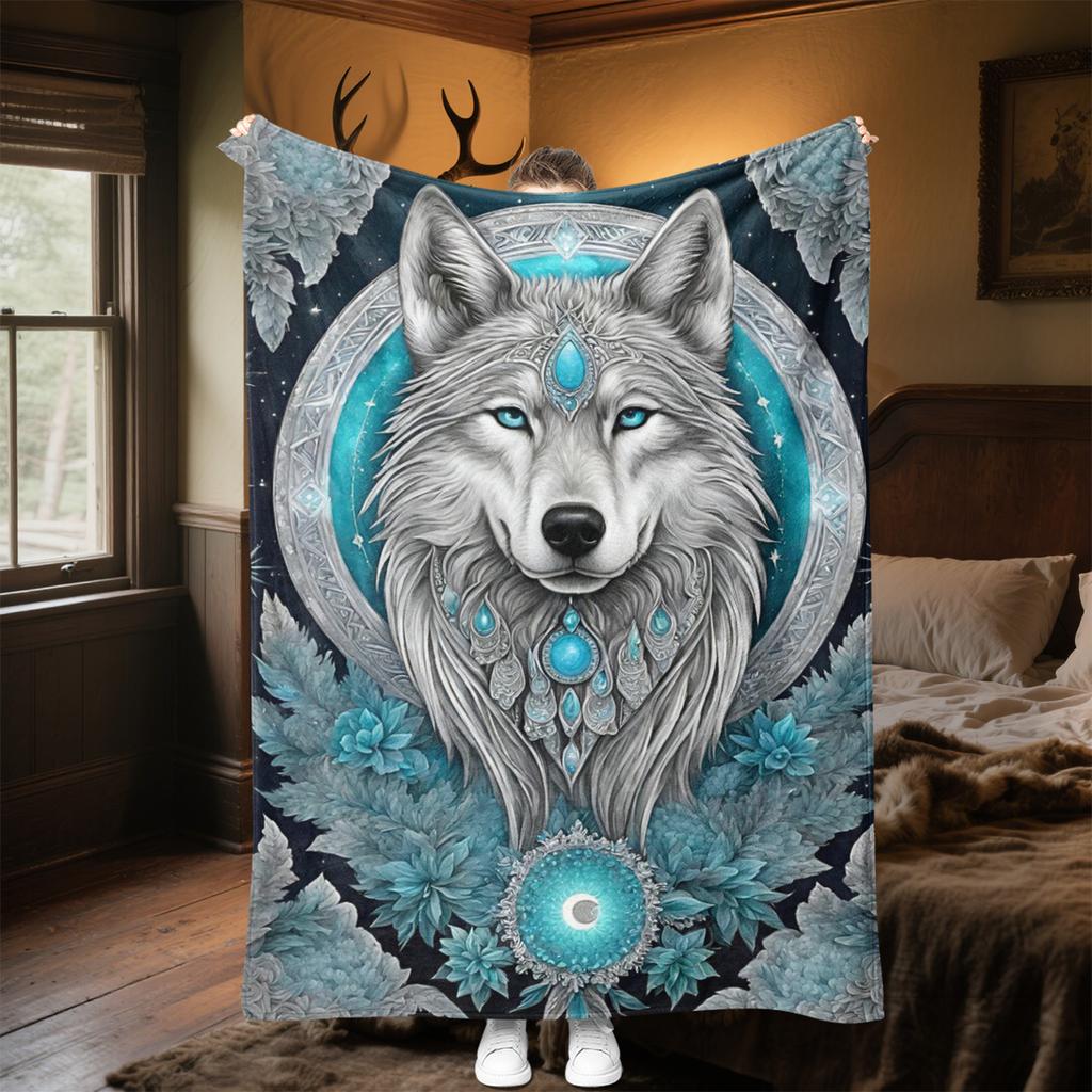 Wolf Plush Blanket Soft Comfortable All Seasons Perfect Sofa Office Naps Outdoor Travel Makes Great Gift
