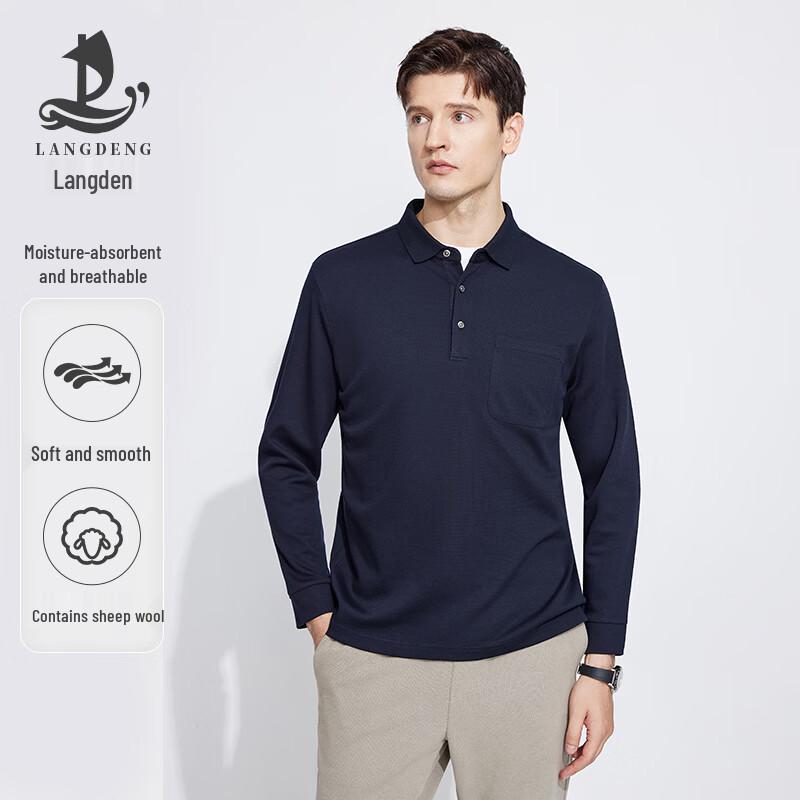 Langdeng Men s Long Sleeve Wool Blend Polo Shirt L