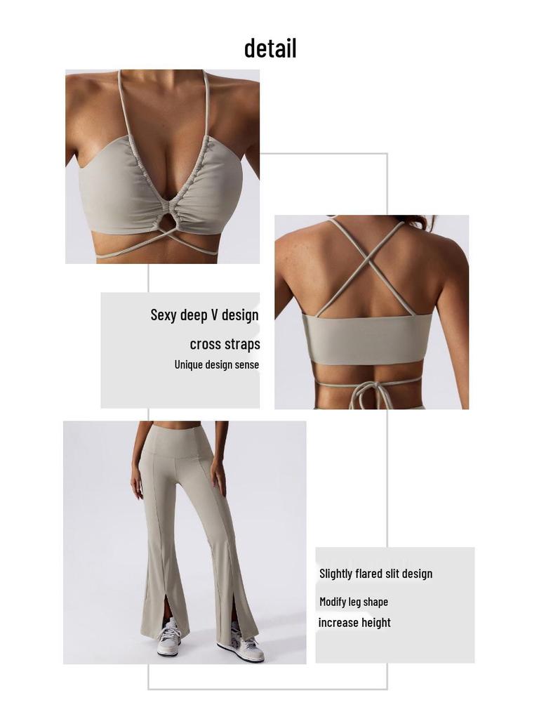 Cross-Border Sexy Deep V Yoga Top & High Waist Flare Pants Set for Women