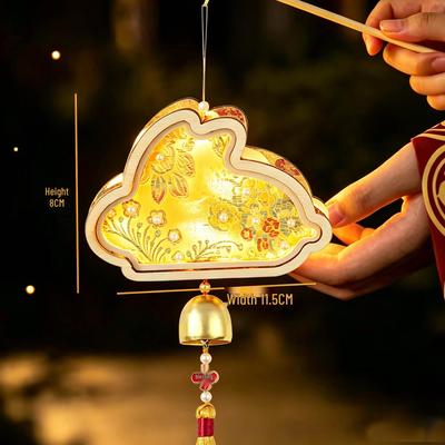 Song Dynasty Brocade DIY Lantern Kit: Luminous Mid-Autumn Wind Chime with Jade Rabbit & Flower Design for Kids