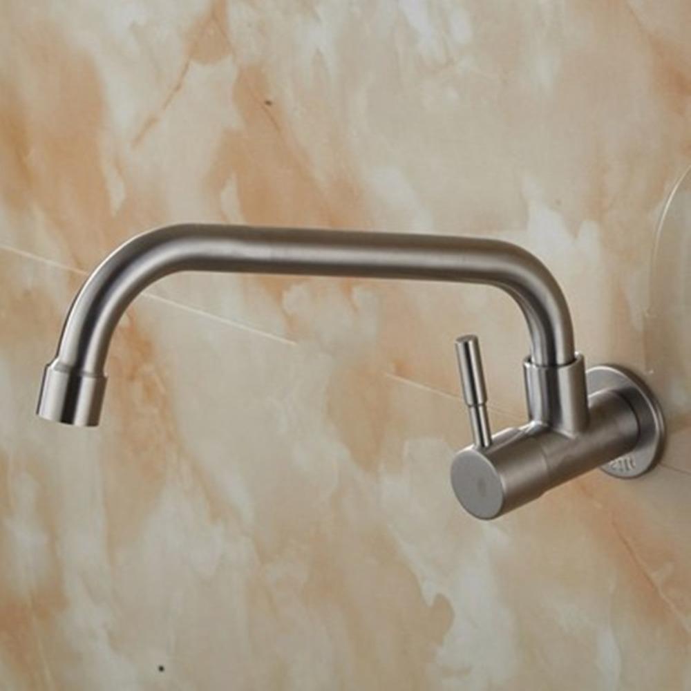 Wall Mounted Rotatable Kitchen Faucet Stainless Steel Single Cold Water Faucet  Washbasin
