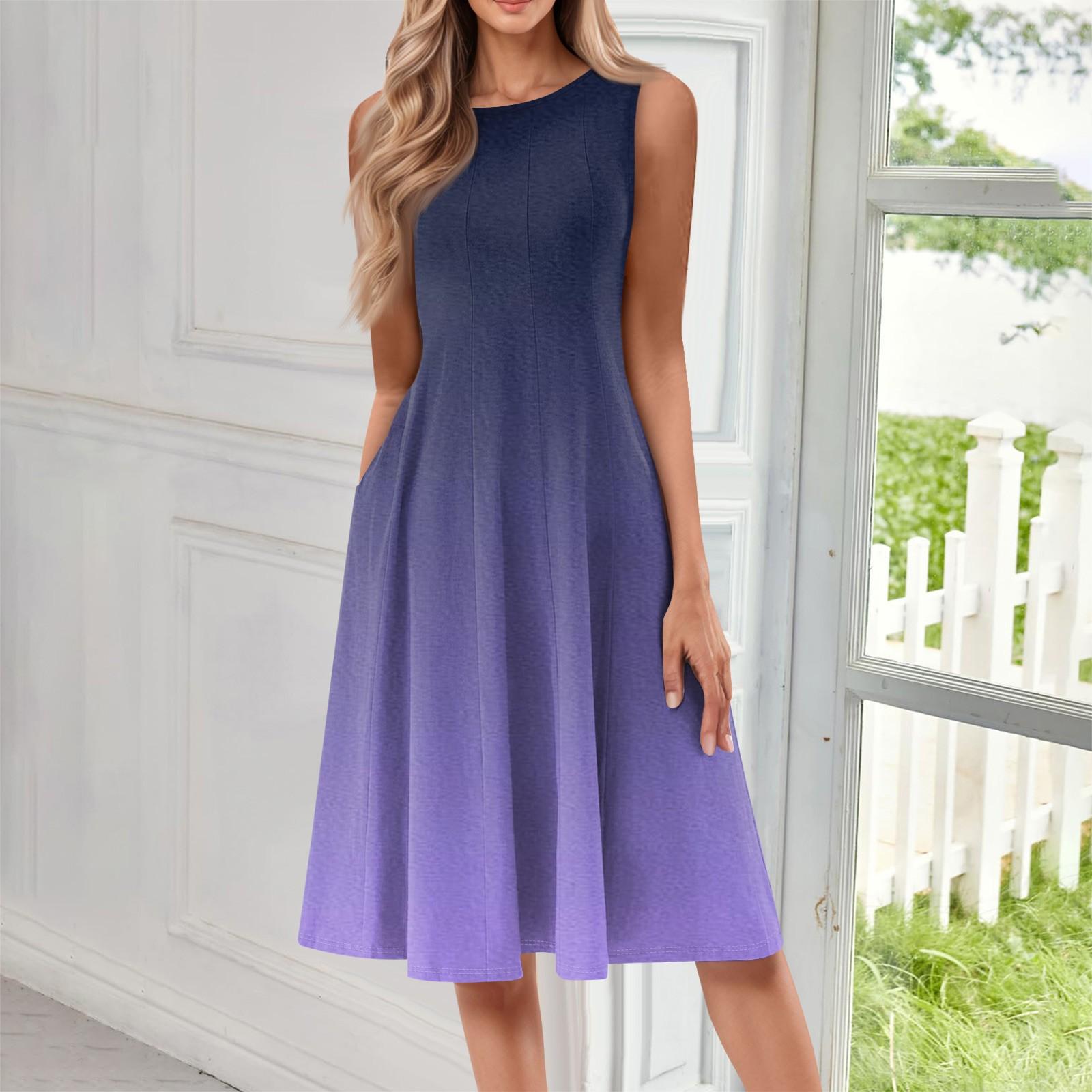 

Женское повседневное и модное платье средней длины с круглым вырезом без рукавов и принтом XXXL