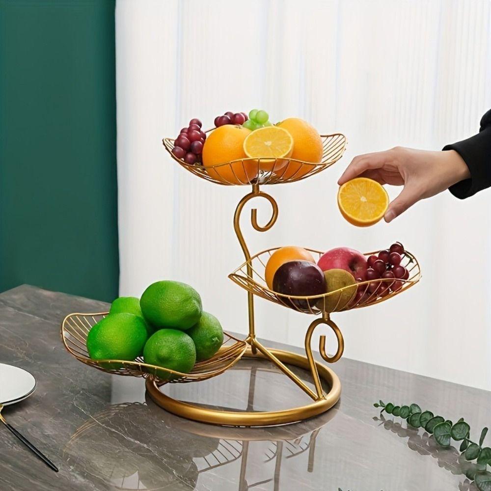 Lotus Leaf Shape Multi-Layer Serving Tray Metal Wire Fruit Basket 3-Tier Fruit Basket Dining Table