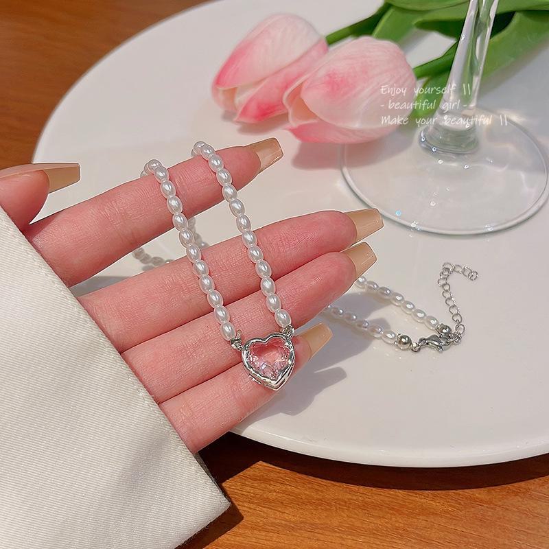 Pink Zircon & Baroque Pearl Necklace - Light Luxury Clavicle Jewelry 