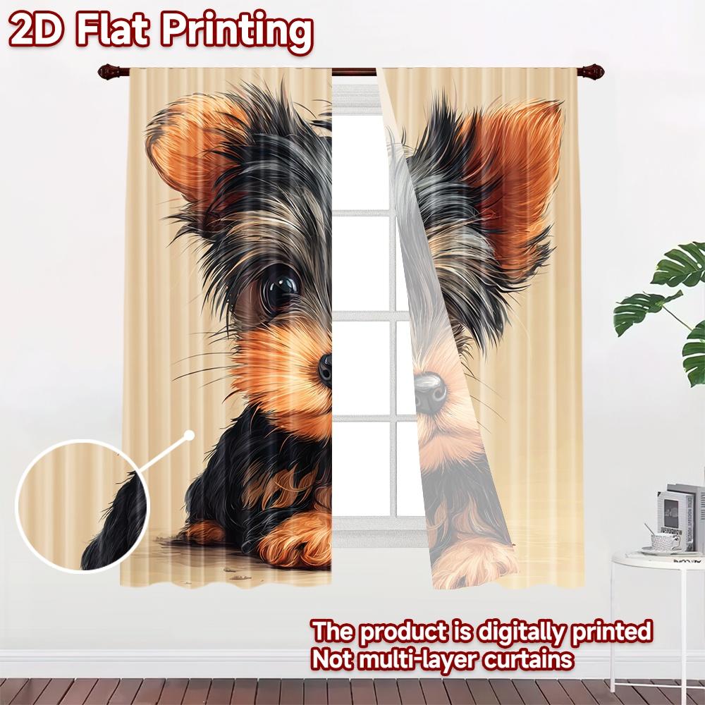 2D Flachdruck 2 Stück Vorhänge Niedliches Yorkshire-Welpen-Porträt Digital Bedruckte Polyester-Vorhänge Ganzjahres-Party- & Urlaubsdekoration