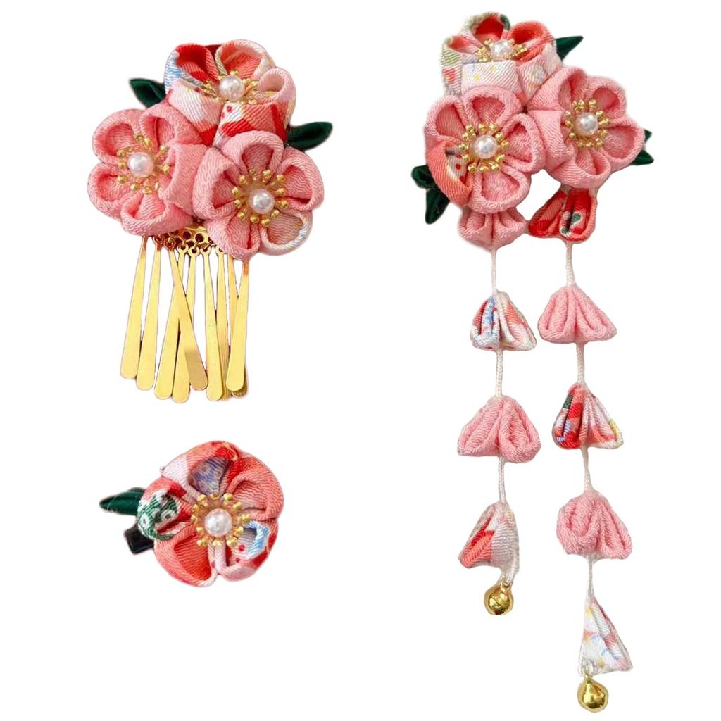 hair accessory perfect for New and Features flowers and bells Japanese-style 3-piece set, coming-of-age ceremonies, yukata, children's Shichi-Go-San,