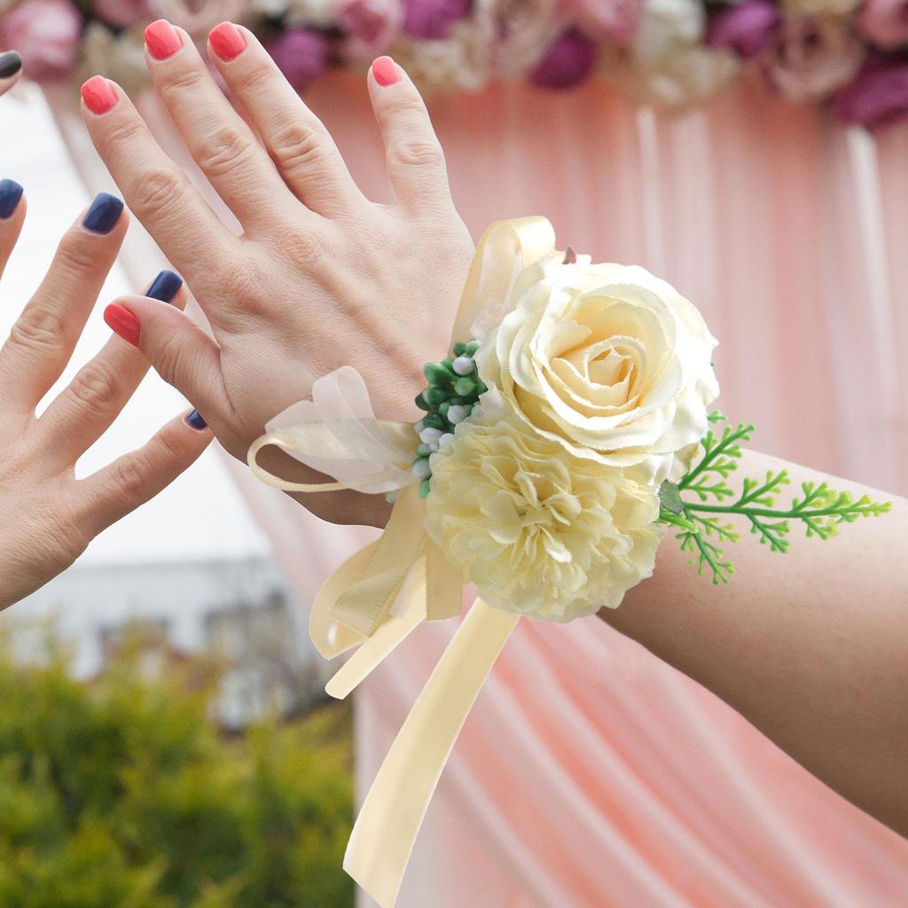 Artificial Flower Wrist Corsage Hand Flowers Elegant Bride Bridesmaid Stylish Wrist Garland Wristlet for Engagement Prom