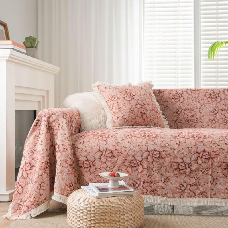 Thick Woven Floral Sofa Throw Cover Living Room Pet-Resistant Dustproof Decorative Blanket 3-Seater Couch