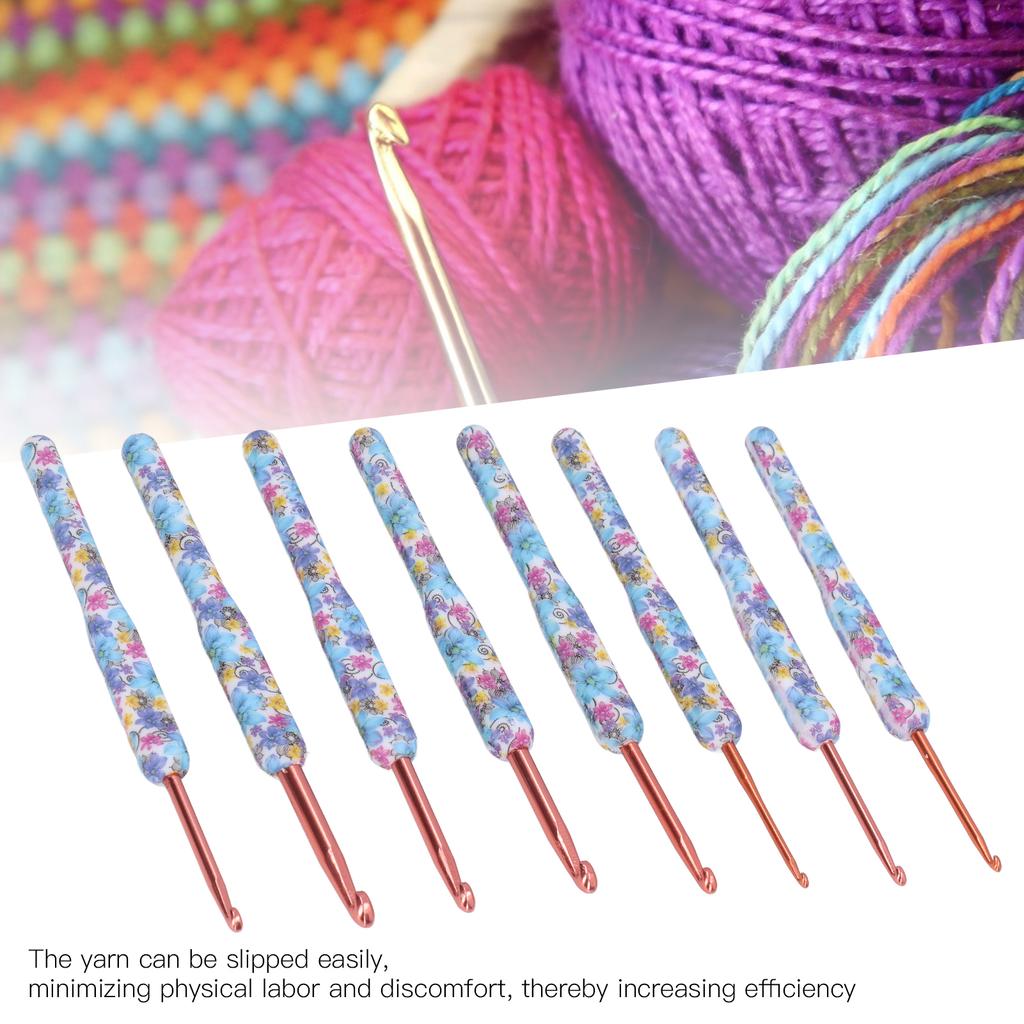 8pcs Crochet Hooks Ergonomic Design Comfortable Handle Easy Identification Compact Portable Knitting Supplies