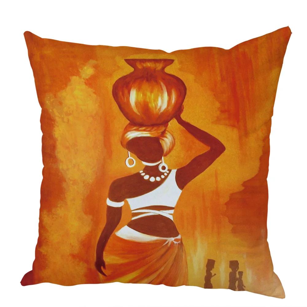 Peach Skin Cushion Cover 45x45cm Abstract Painting Africa Life Pillowcase African Woman Home Decor Gallery Exotic Pillow Case