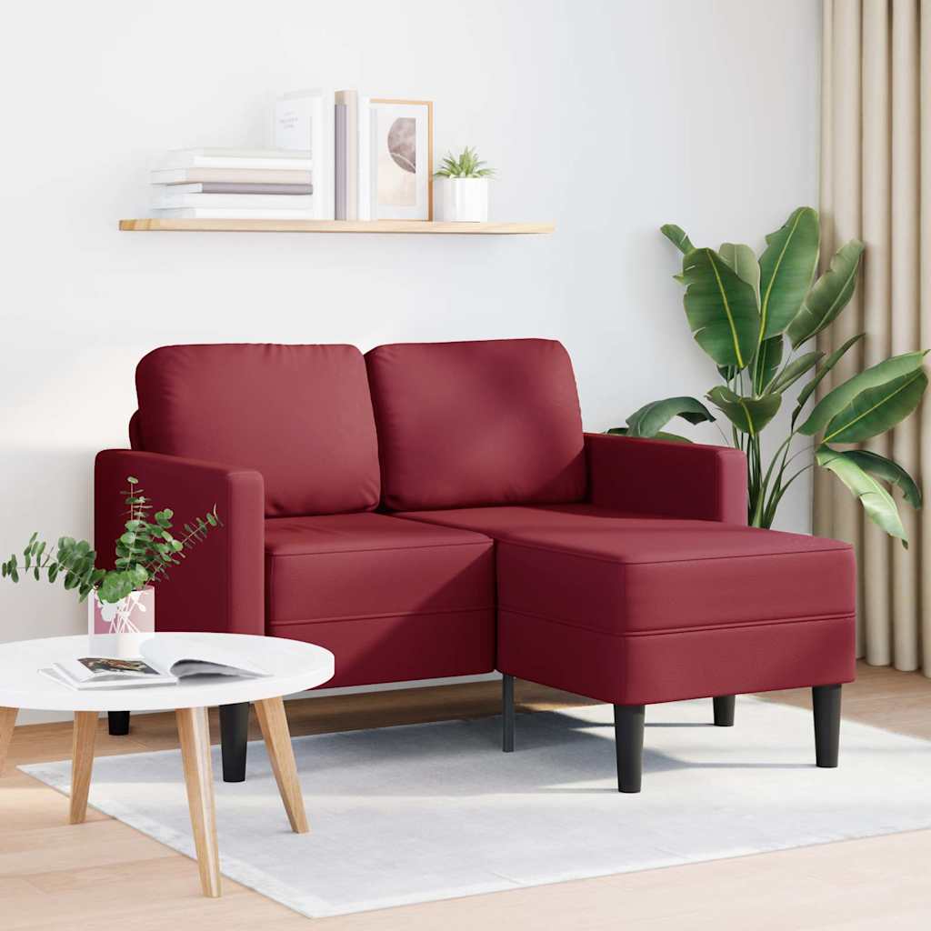 2 Seater Sofa with Chaise Longue L Shaped Burgundy 125 cm Artificial Leather