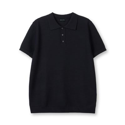HERVINO Cable Collar Muscle Fit Short Sleeve Knit [Navy]