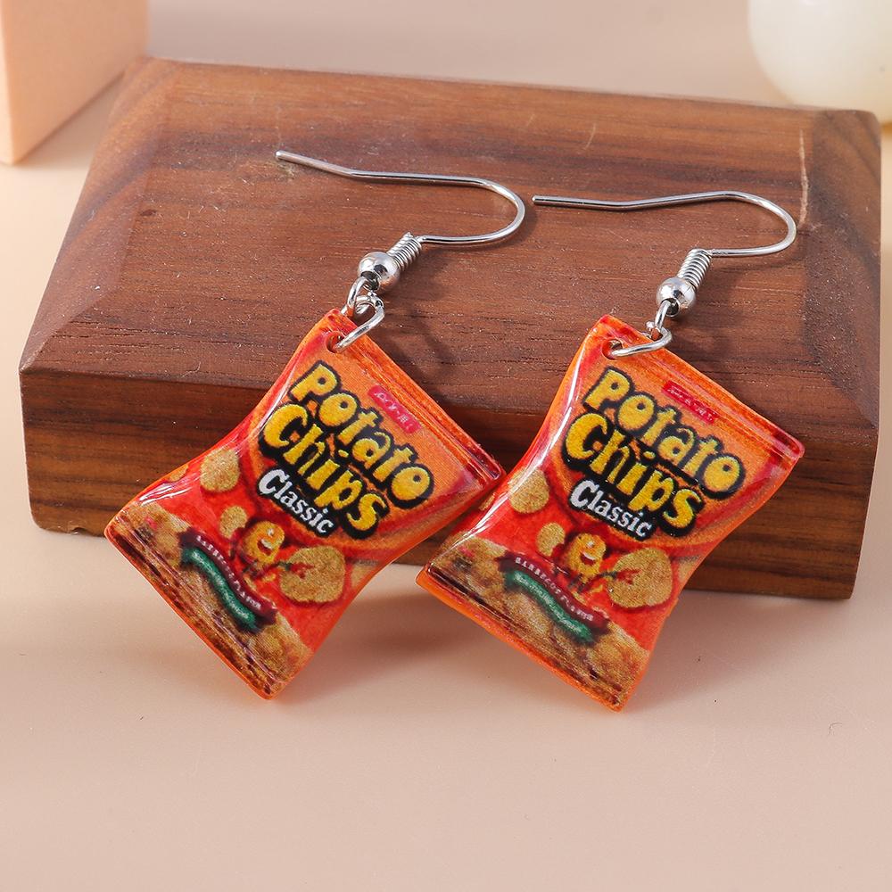 Fashion Women Girls Earrings Cute Resin Simulated Food Snacks Potato Chips Earrings Handmade Party Jewelry Gifts