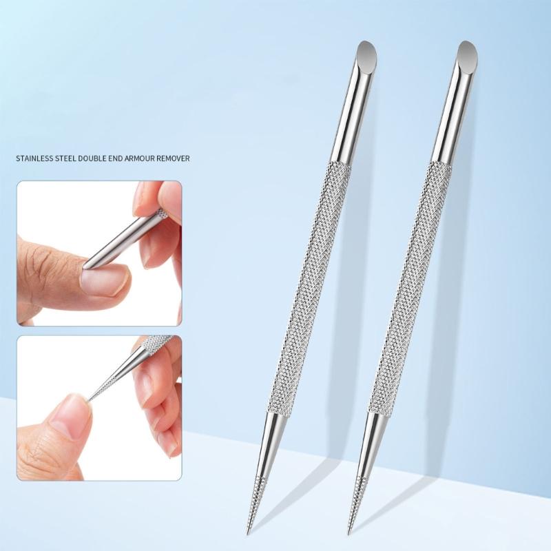 Double Ended Cuticle Pusher Remover Cleaner Nail Art Dotting Pen Stainless Steel Manicure Pedicure Nail Art Care Tool