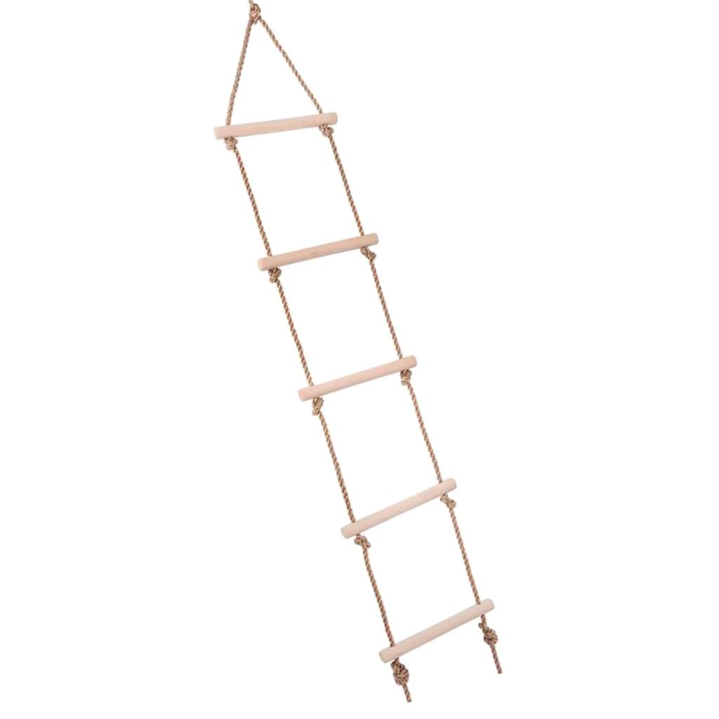 Kids Active Climbing Toys Wooden Rope Ladder 5-Level Doubles as Swing Accessory Suitable Outdoor Playground Indoor Backyard