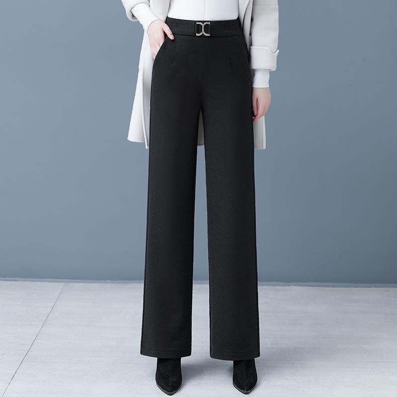 

Женские шерстяные брюки широкого кроя - С высокой посадкой, свободный крой для осени/зимы L (28) чёрный