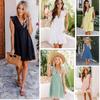 2023 Summer Lace Patchwork Hollow V-neck Dress with Waist-cinching for Women
