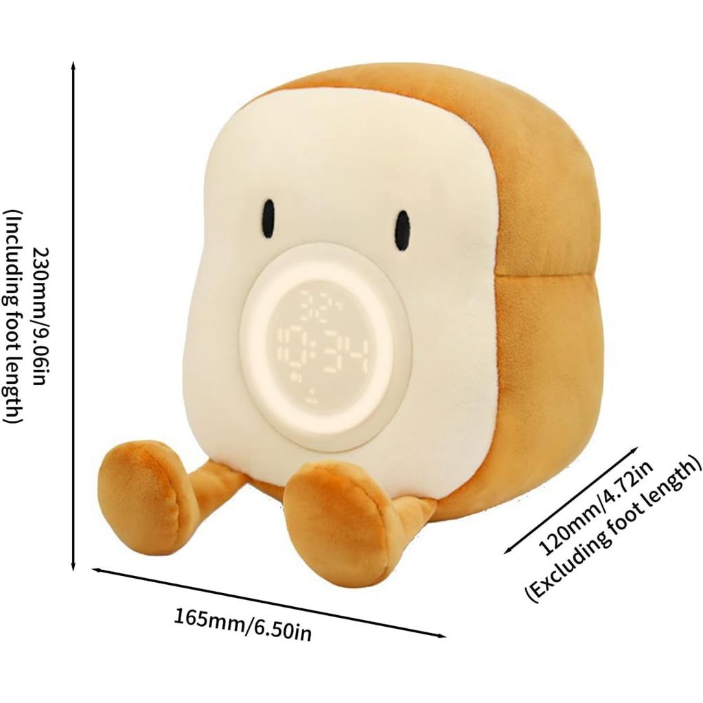 Children's Cute Digital Alarm Clock with Night Light Plush Toast Light Without Ticking for Children's Room,Bedroom, Snooze Function, USB Rechargeable
