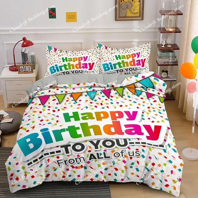 Happy Birthday Gift Bedding Set Party Festival Duvet Cover KingQueen For Kids Boys Girls Cartoon Polyester Quilt Cover