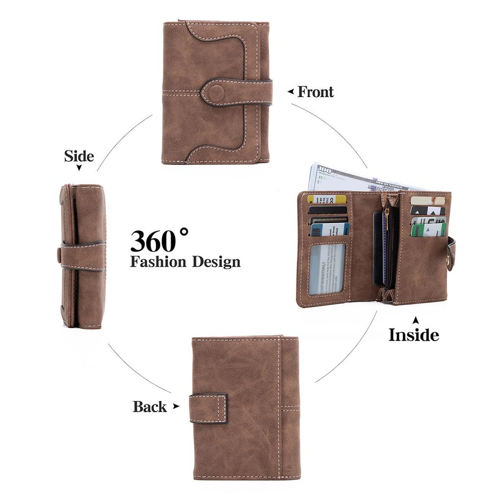 New Women's Wallet, Retro Matte Two-fold Short Wallet, Multi-functional, Simple and Fashionable Clutch.