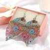Ethnic Hollow Colorful Leaf Pendant Drop Women Statement Hook Earrings Jewelry