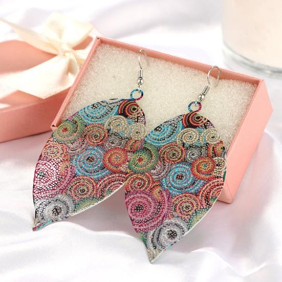 Ethnic Hollow Colorful Leaf Pendant Drop Women Statement Hook Earrings Jewelry