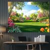 2D Spring Forest Photo Backdrop Green Lawn Floral Scenery Background for Events