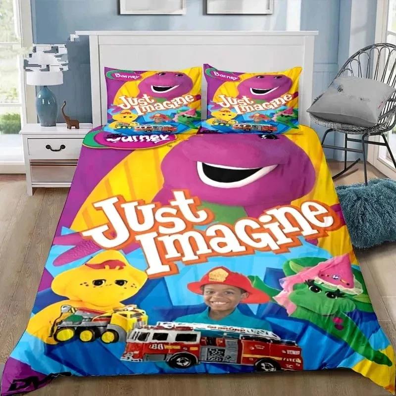 3D Print Barney Cartoon Friends Bedding Set Double Twin King Duvet Cover Comforter Pillowcase Boys Girls Adults Bedroom
