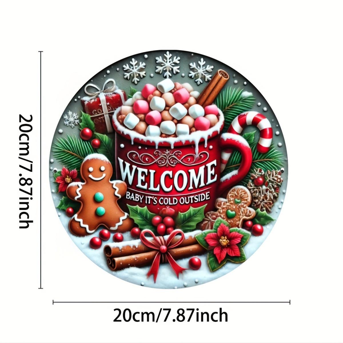 

Рождественский декор из железа на стену, круглый металлический знак размером 7,8 дюйма с пряником и праздничным дизайном кружки, приветственный дверной знак чёрный