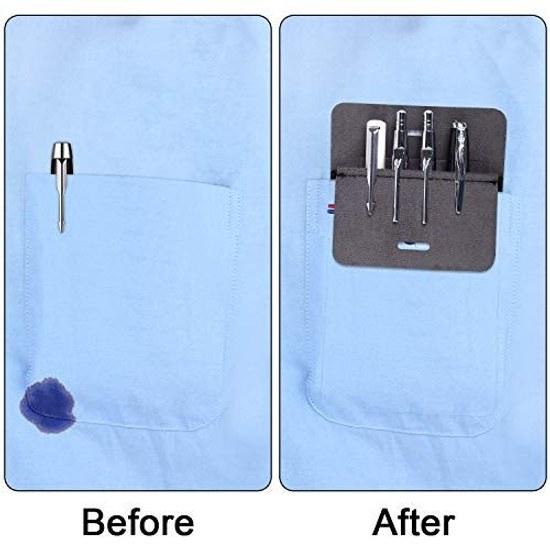 Wisdompro chest pocket pen case lab coats dress shirts protectorguard holder ink leakagestain prevention PU leather set 3 black.