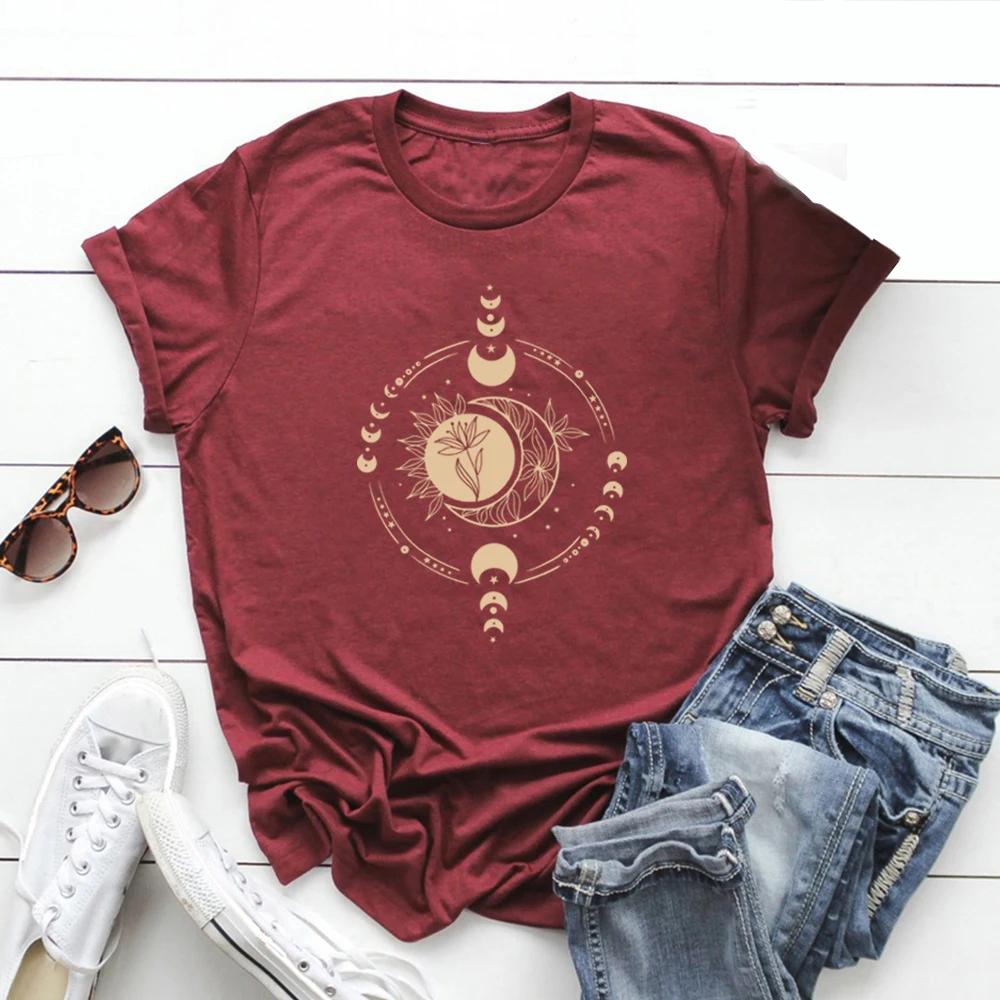 Mystic Moon and Sun T Shirt Mystical Moon Phase TShirt Women ONeck Tshirts Short Sleeve Moon T Shirt Women Clothes Streetwear