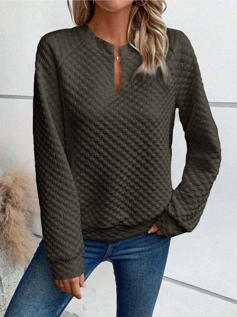 2025 Autumn/Winter Women's Solid Deep V-Neck Patchwork Long Sleeve Casual Sweatshirt
