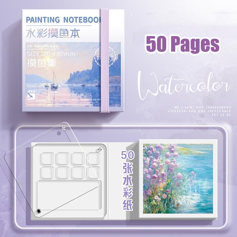 1 Set Mini-Malheft für Schüler Tragbares Taschennotizbuch Skizzen-Aquarellfarben-Palette Set Tragbare Aquarellpalette