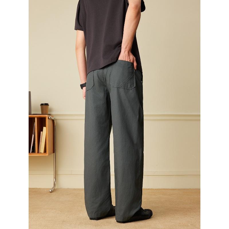 Lyocell Tencel straight casual pants men's summer thin loose anti-wrinkle drape breathable splicing trousers