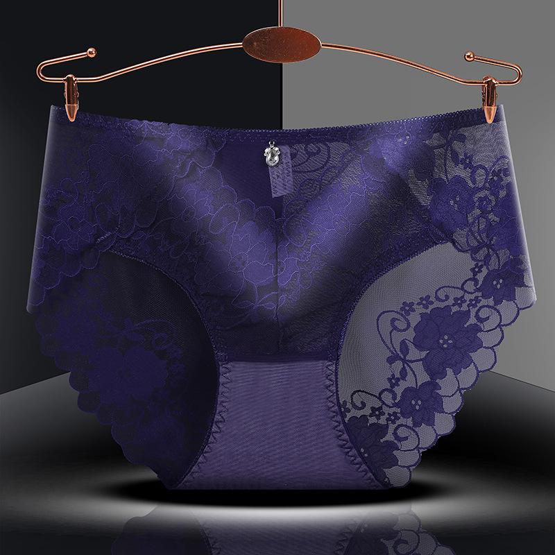 Sexy Spitzenunterwäsche Damen mittlere Taille Dessous Antibakterielle Baumwolle Schritt Dreieck Höschen