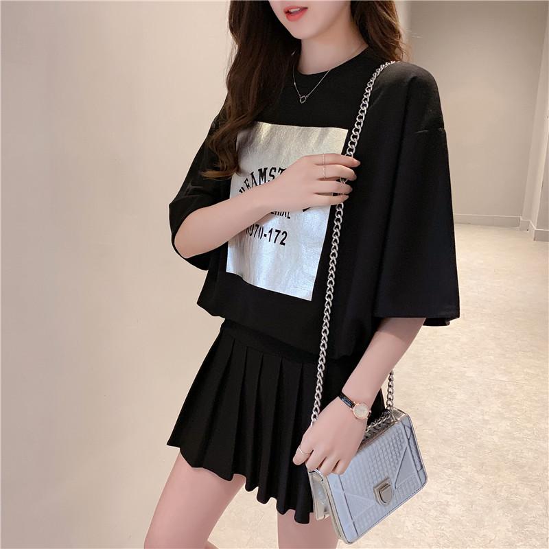 

Женская летняя футболка свободного кроя в корейском стиле большого размера с коротким рукавом XXL чёрный