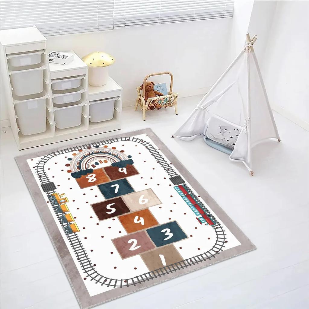 Hüpfkästchen Kinderteppiche Spielmatte Cartoon Eltern-Kind-Spiel Teppich Schlafzimmer Bettseite Kinder Zahlenspielzimmer Dekoration