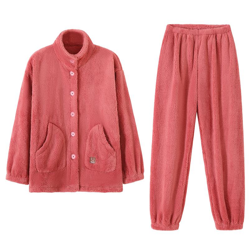 Pajamas Women'S Winter Fleece Thickened Coral Fleece Winter Flannel Autumn And Winter Loungewear Can Be Worn Outside Warm Suit