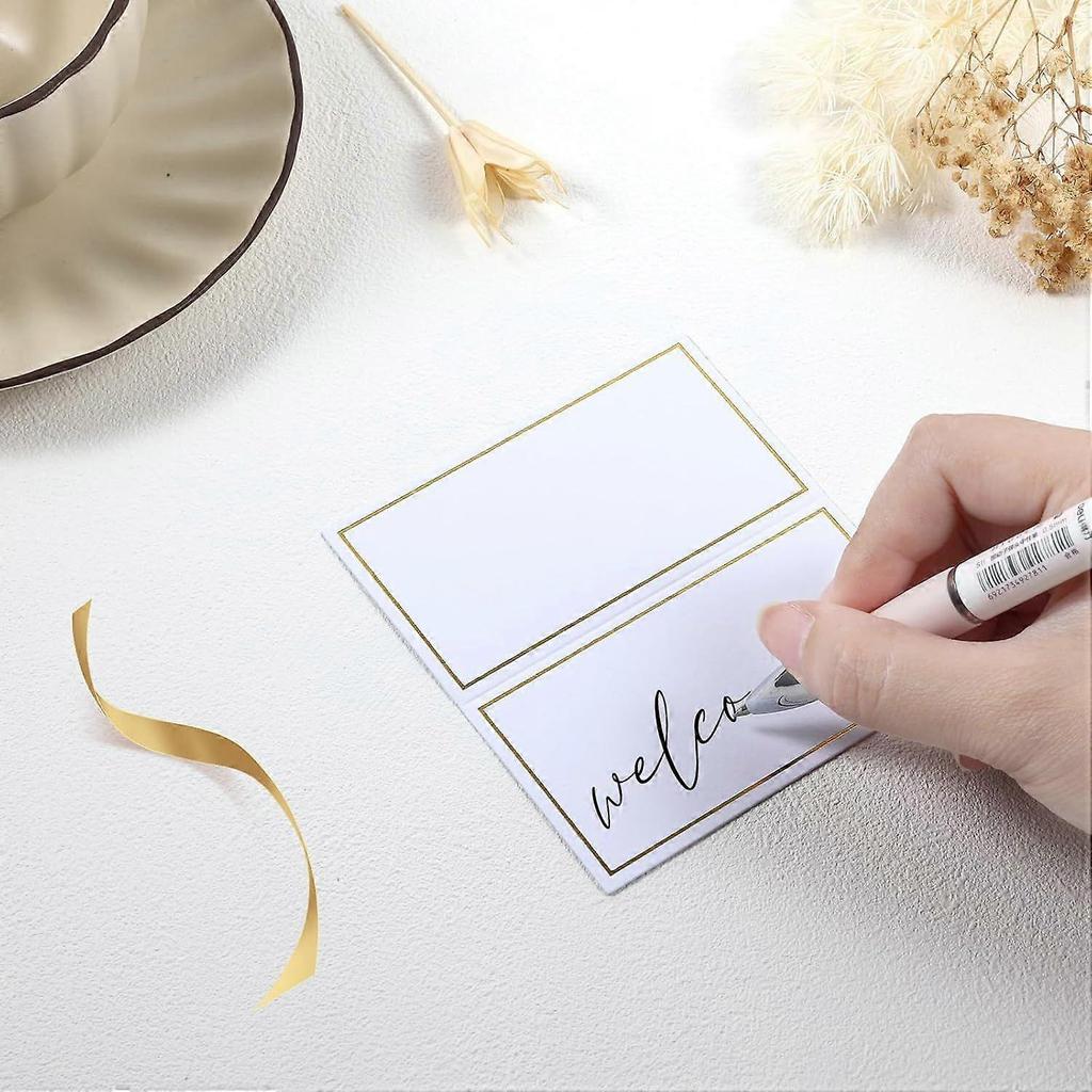 UrbanMingle Place Cards Pack of 120 - Small Tent Cards with Gold Foil Border