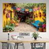 2D flat,1pc Mexican Garden Theme Backdrop with Guitars, Colorful Flags, and Flowers for Photography -No electricity