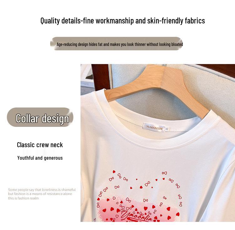 Plus Size Loose Fit Mid-Length Round Neck Short-Sleeve T-Shirt for Women