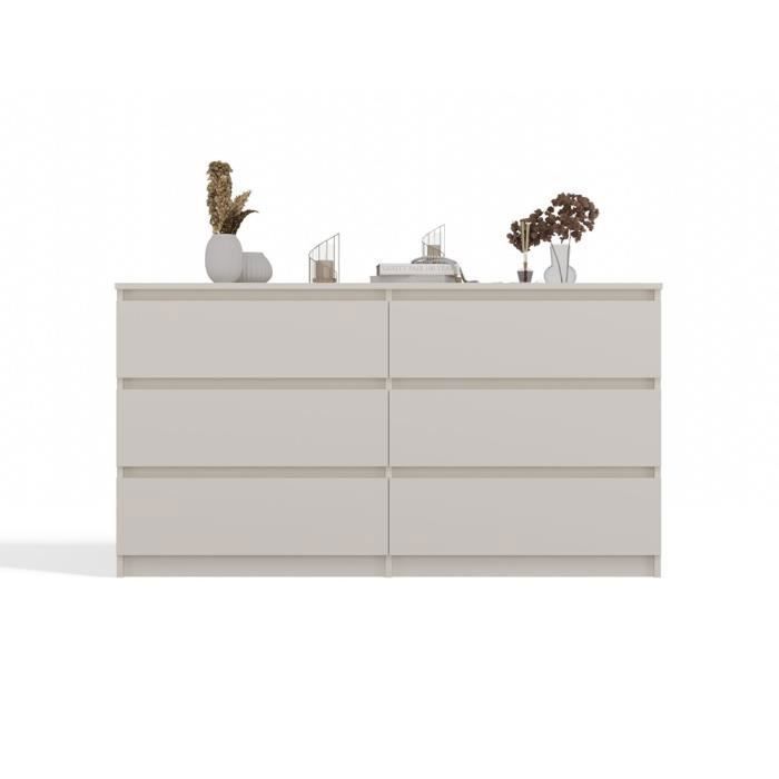 ASTER - Commode large chambre salon bureau beige - 6 tiroirs - 138x40x75cm - 6 tiroirs - Style scandinave