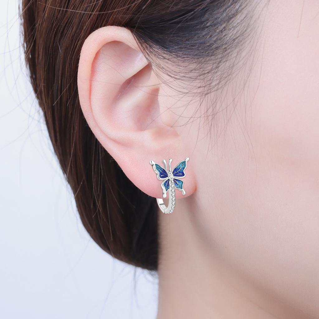 S925 Silver Dreamy Blue Butterfly Earrings Hoop Earrings Women Jewelry Trendy Anniversary Gifts