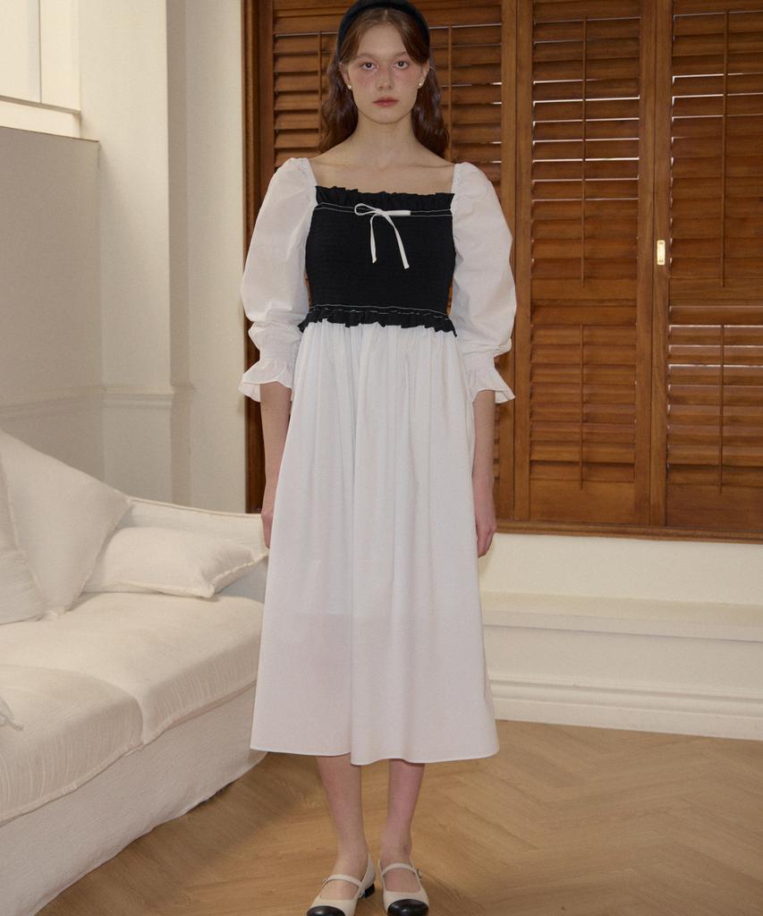 Salon De Yon Color Block Smocking Dress