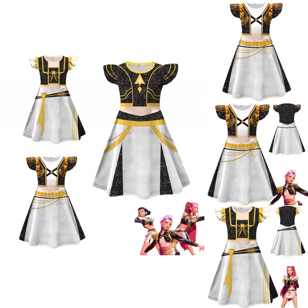 Kpop Demon Hunters Cosplay Girl Dress With Milk Silk Fabric For Summer Kids Dress Up