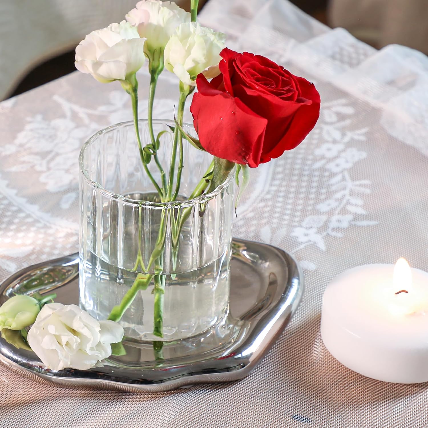 

2 шт. Прозрачные ребристые стеклянные цилиндрические вазы для бутонов, для центральных элементов, свадебного украшения, подсвечники-ураганы для вечеринки, домашнего декора 8.5*10CM