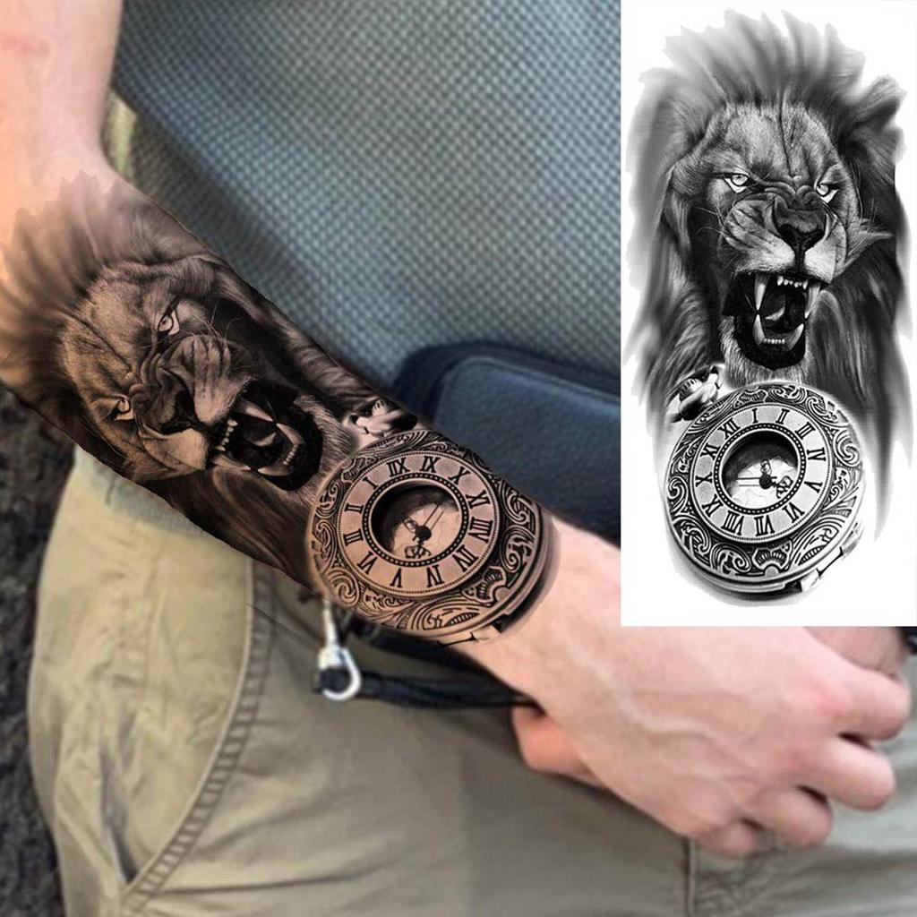 8 fogli tatuaggi temporanei tigre leone nero per uomini adulti animali realistici adesivi tatuaggio impermeabile tatuaggi guerriero gladiatore
