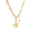 Summer Beach Starfish Shell Pearl Pendant Gold Necklace Women's Jewelry Accessory