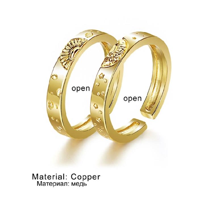 2Pcs Corrosion Pattern Open Rings Stackable Sun Moon Rings Set Women Ornaments