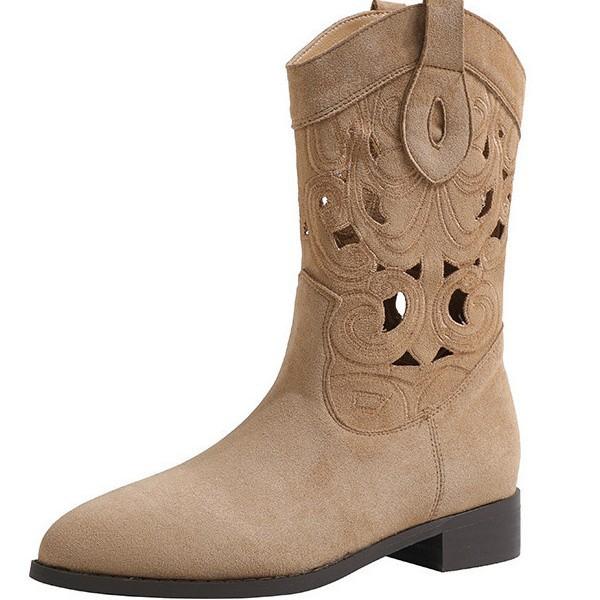 Cowhide Version~ Medium Tube Retro Western Cowboy Boots Women's Thick Heel Grassland Knight Boots Fashion Short Boots 2025 New Summer